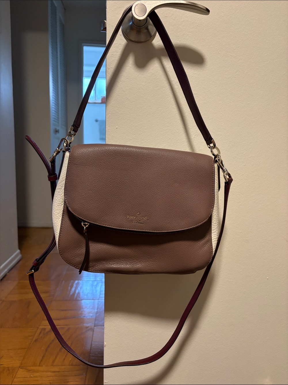 kate spade Two-Tone Brown and White Leather Shoulder Bag